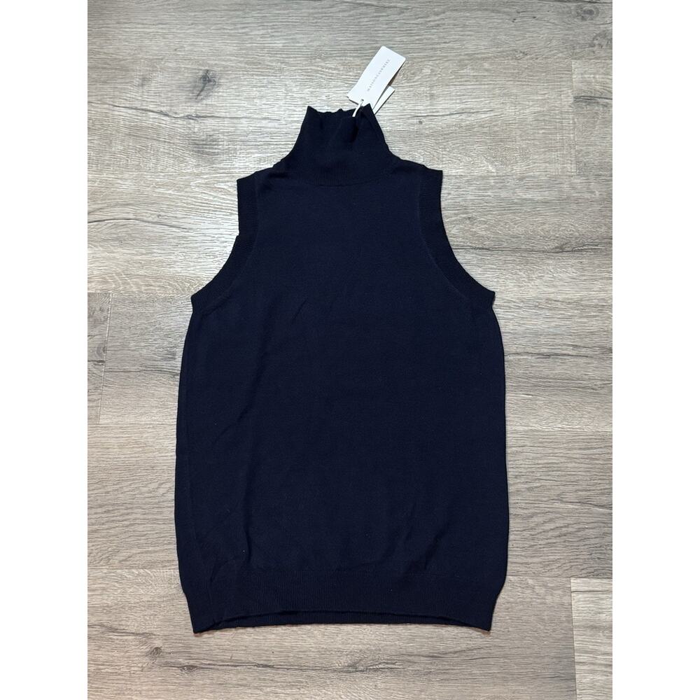 Maison Cashmere NWT M Mock Neck Sleeveless Sweater 100% Cashmere Navy Blue